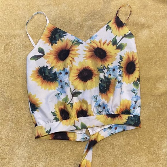 Sun Flower Tie Back Tank Crop Top - Picture 1 of 4